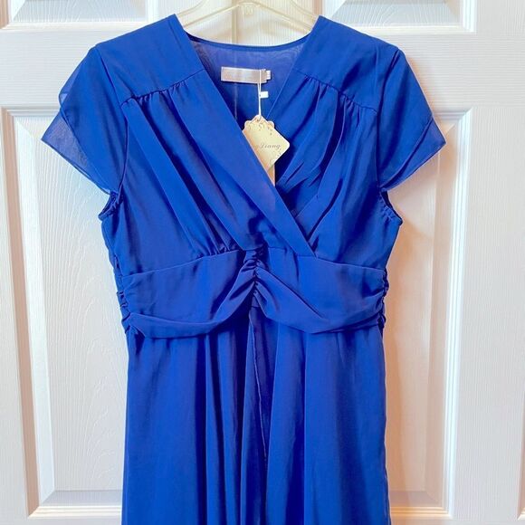 COBALT BLUE SHORT SLEEVE CREPE DRESS FULLY LINED BY LIANG LIANG SIZE XXL - Picture 2 of 6